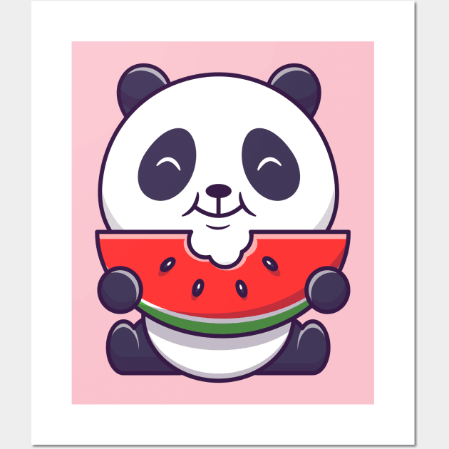 Cute Panda Eating Watermelon Cartoon Wall Art by Catalyst Labs